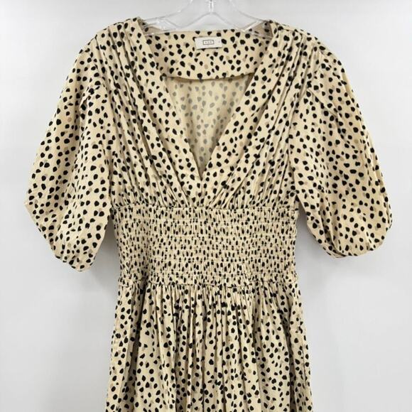 AYR The Extra Extra Midi Dress Sz S Puff Sleeves Smocked Polka Dot - Picture 3 of 10